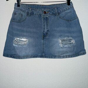 Distressed Denim Mini Skirt
